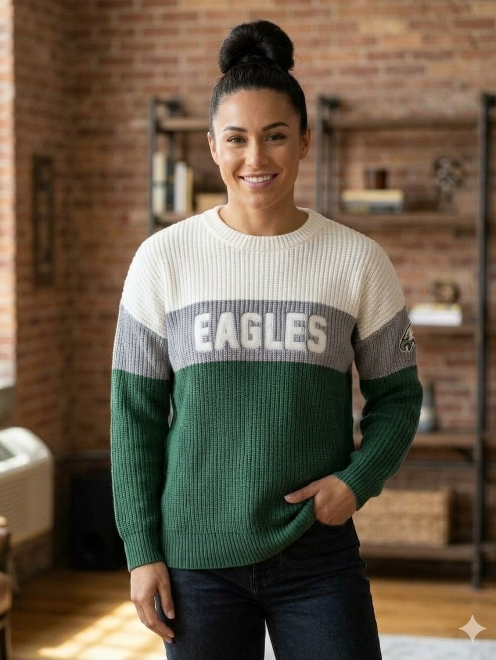 WEAR By Erin Andrews Philadelphia Eagles Knit Colorblock Sweater- MED # 2